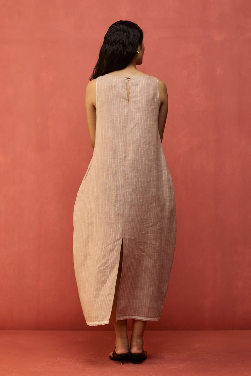Juro Stripe Linen Parabola Dress - Rose linen by Manan in blush color for women in Singapore