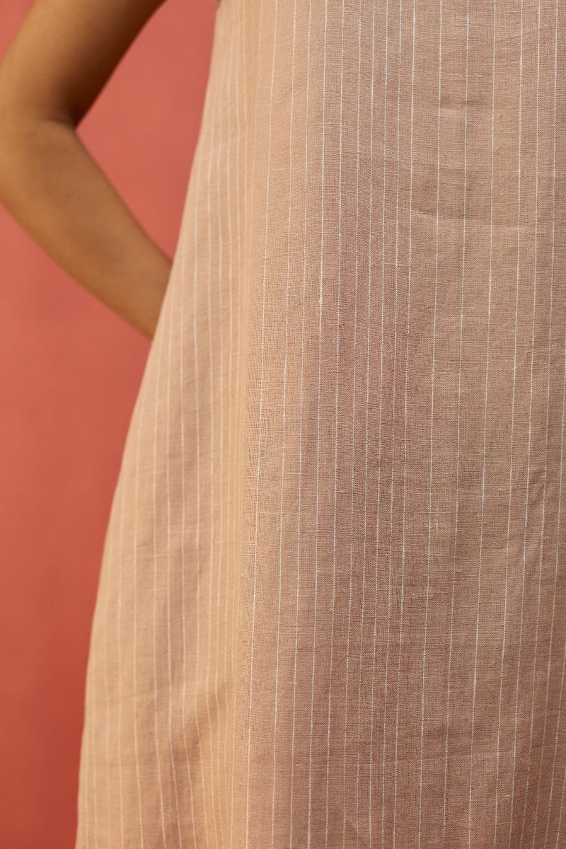 Juro Stripe Linen Parabola Dress - Rose linen by Manan in blush color for women in Singapore