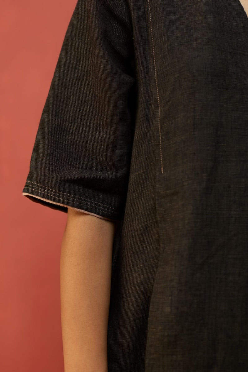 Maki Pleated Linen Dress - Charcoal linen by Manan in charcoal color for women in Singapore