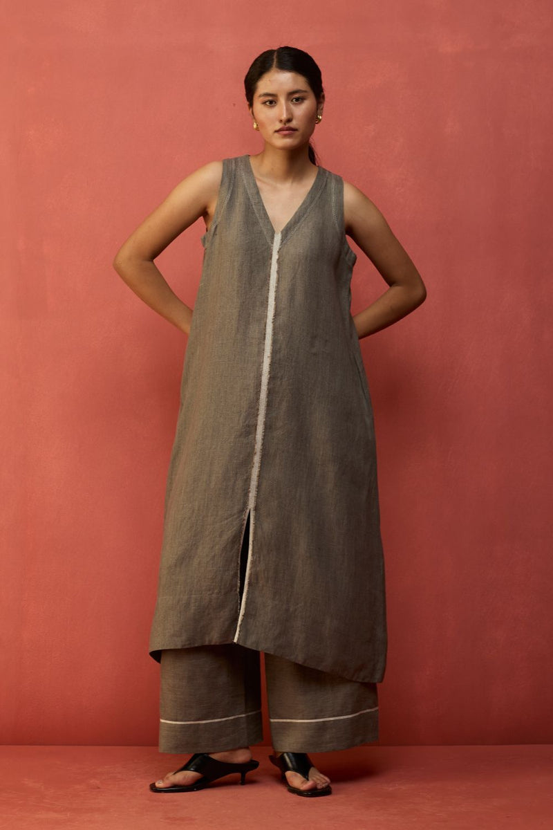 Rohe Sleeveless Linen Kurta Set - Grey by Manan for in Singapore