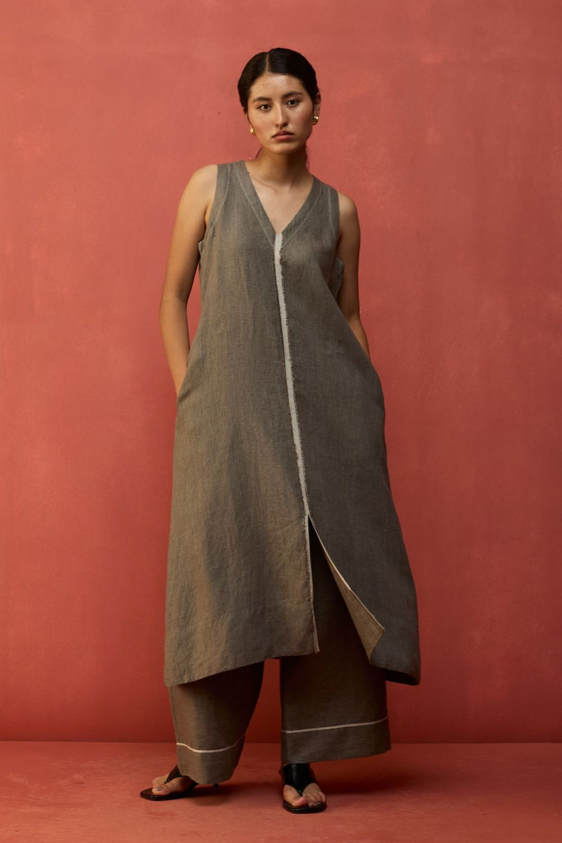 Rohe Sleeveless Linen Kurta Set - Grey by Manan for in Singapore
