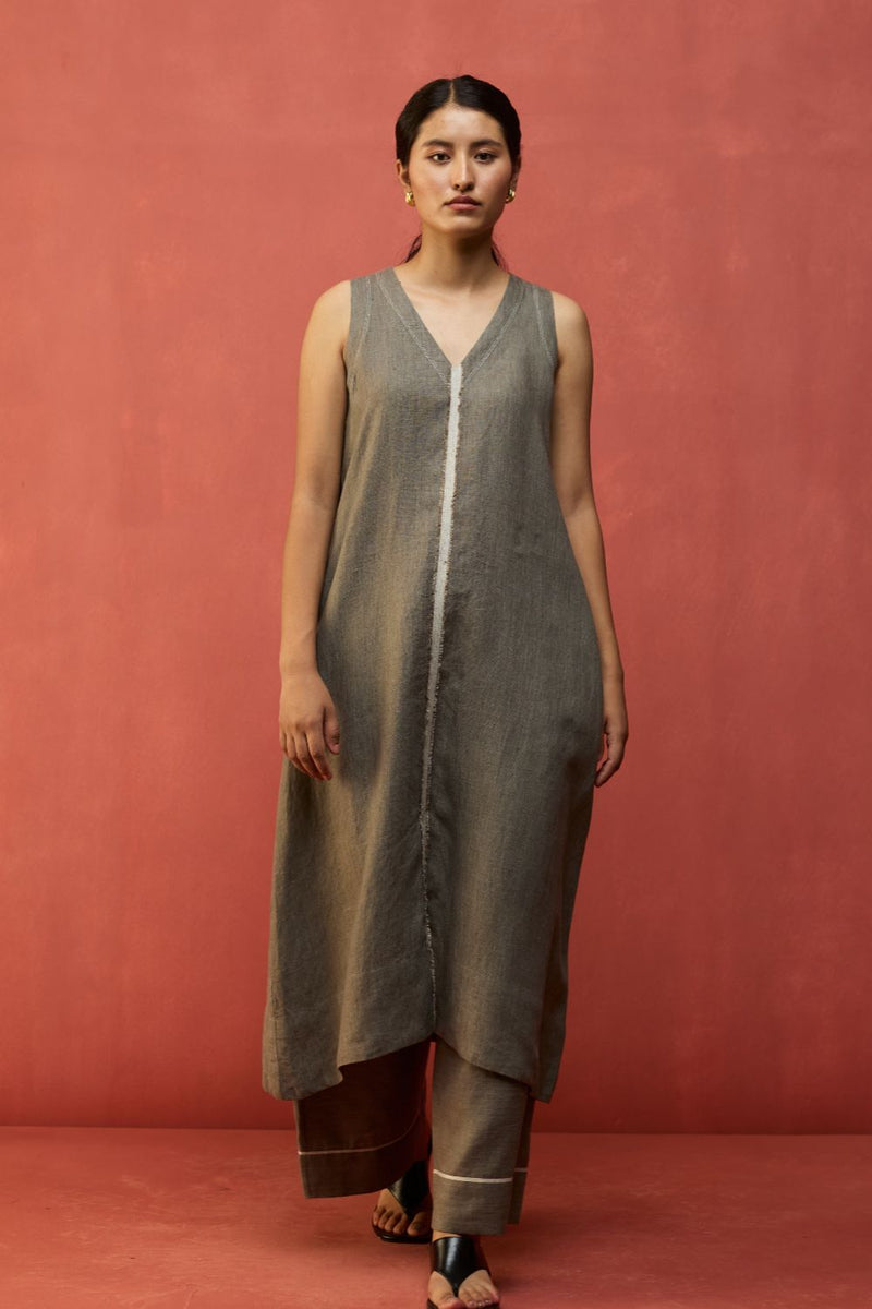 Rohe Sleeveless Linen Kurta Set - Grey by Manan for in Singapore
