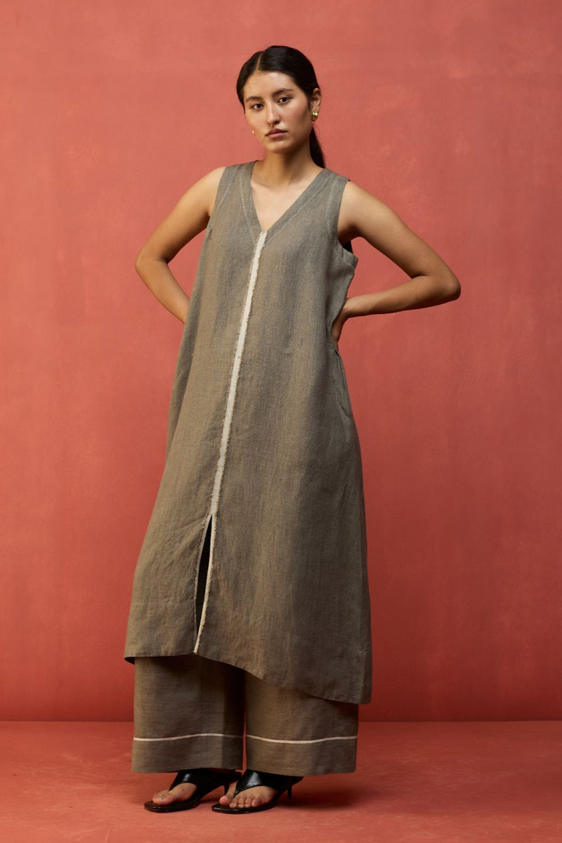 Rohe Sleeveless Linen Kurta Set - Grey by Manan for in Singapore