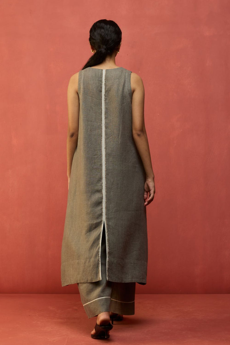 Rohe Sleeveless Linen Kurta Set - Grey by Manan for in Singapore
