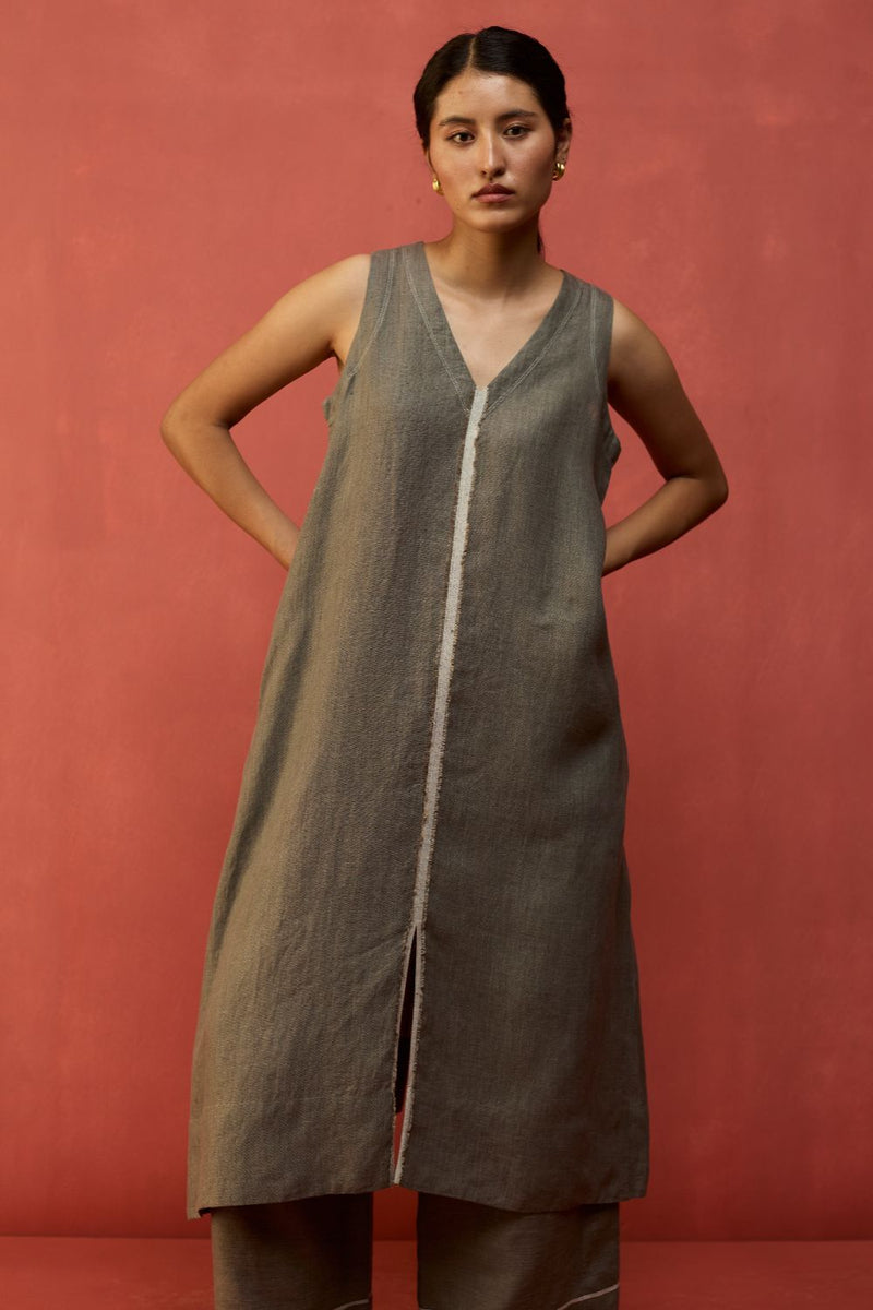 Rohe Sleeveless Linen Kurta Set - Grey by Manan for in Singapore