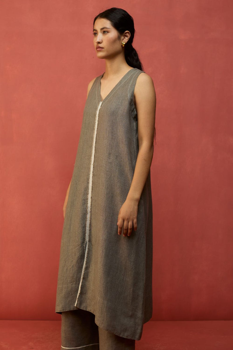 Rohe Sleeveless Linen Kurta Set - Grey by Manan for in Singapore