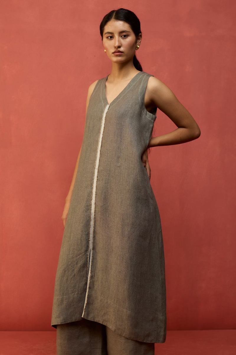 Rohe Sleeveless Linen Kurta Set - Grey by Manan for in Singapore