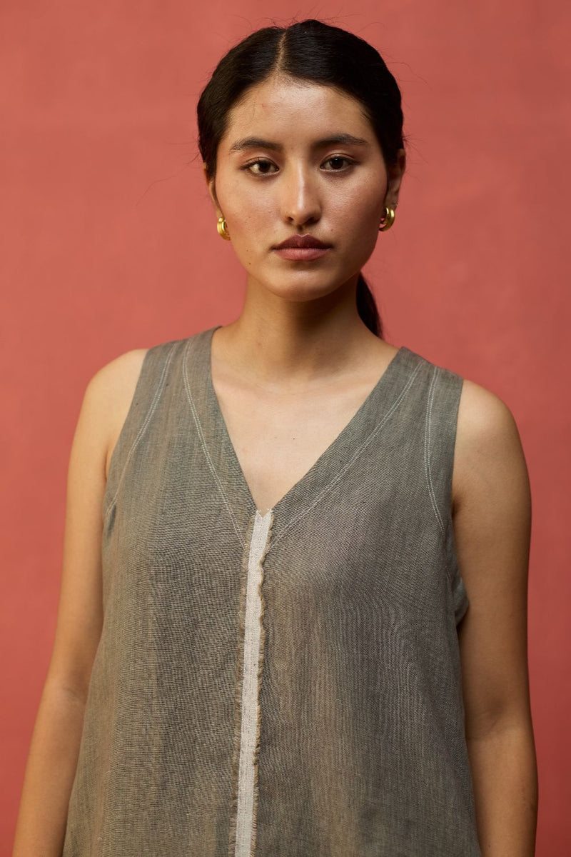 Rohe Sleeveless Linen Kurta Set - Grey by Manan for in Singapore