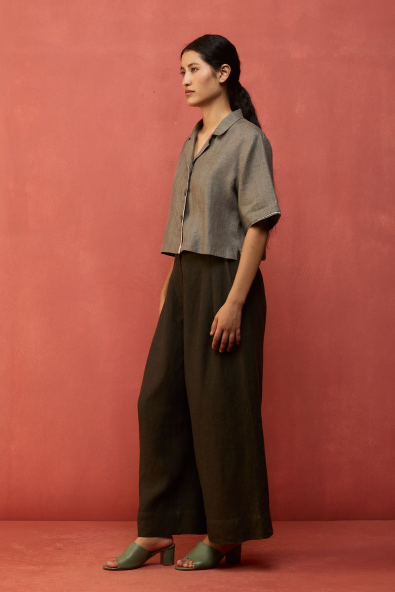 Kiera Cuban Collar Linen Co-ord Set - Grey by Manan for in Singapore