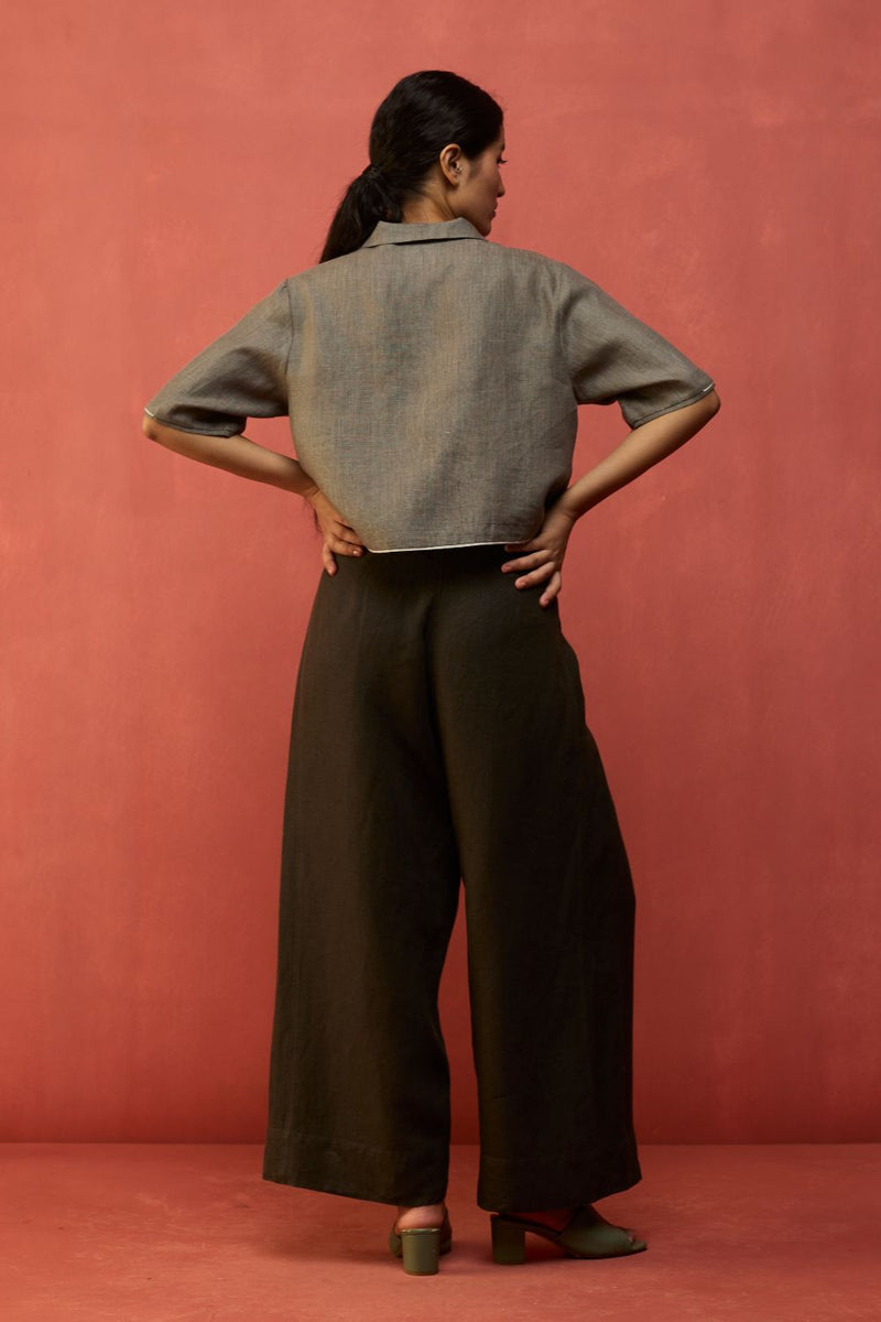 Kiera Cuban Collar Linen Co-ord Set - Grey by Manan for in Singapore