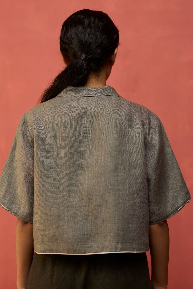 Kiera Cuban Collar Linen Co-ord Set - Grey by Manan for in Singapore