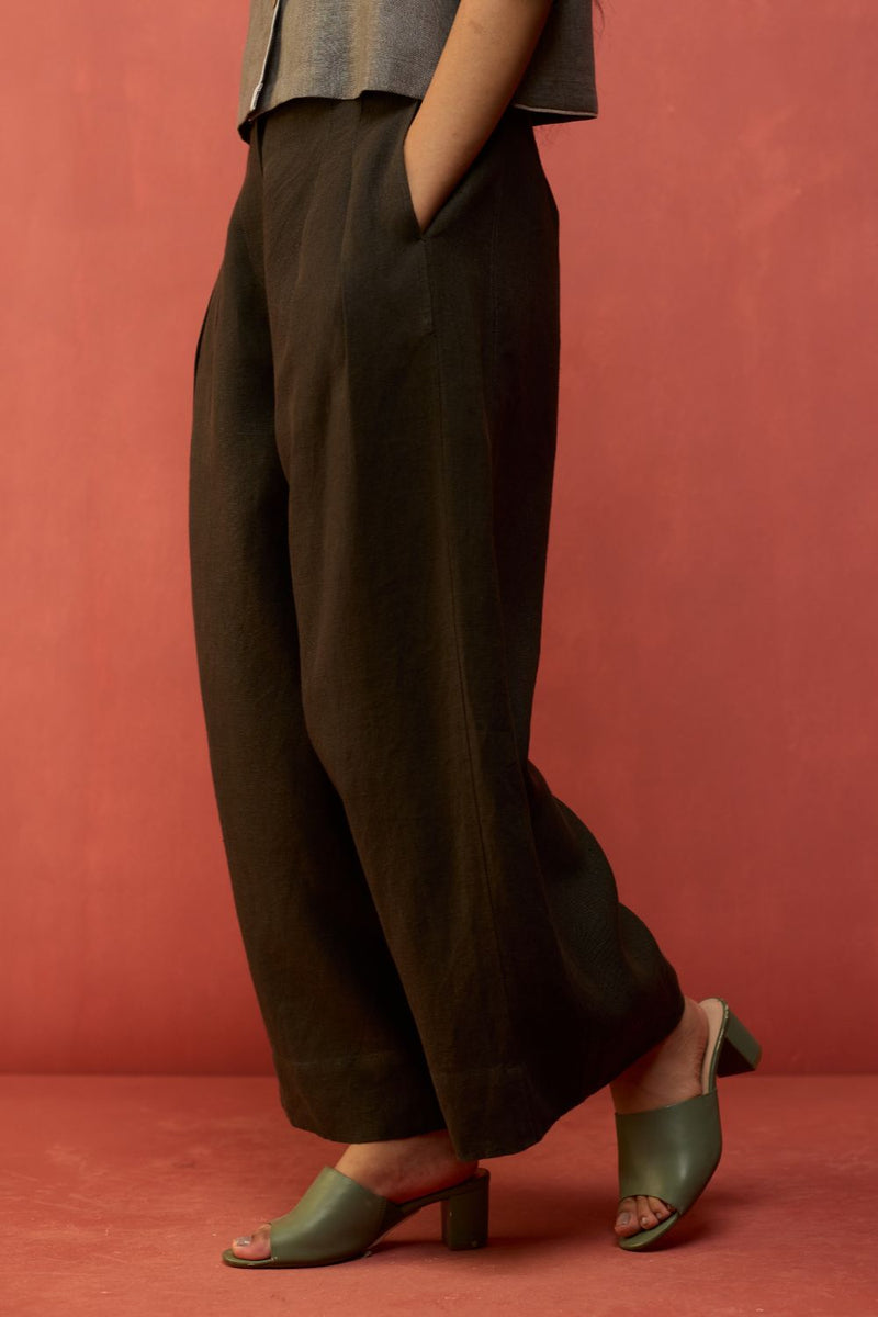 Kiera Cuban Collar Linen Co-ord Set - Grey by Manan for in Singapore