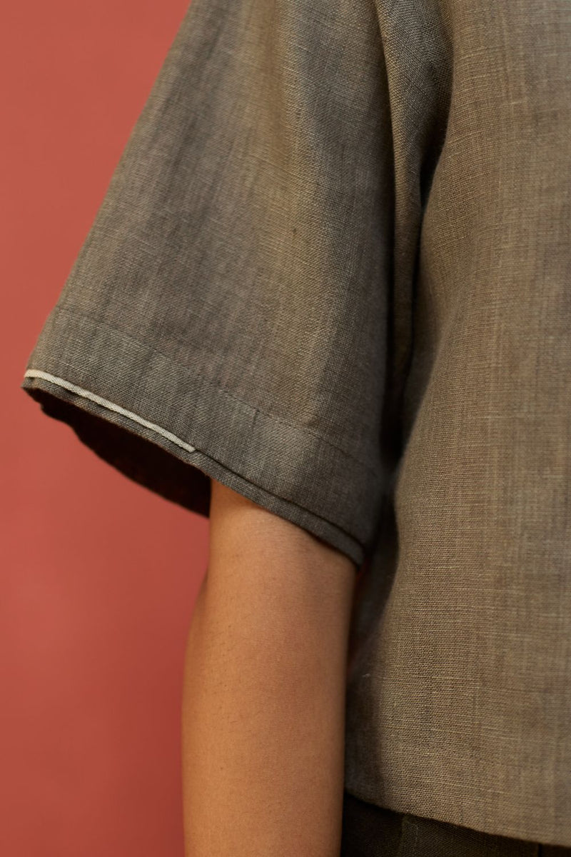 Kiera Cuban Collar Linen Co-ord Set - Grey by Manan for in Singapore
