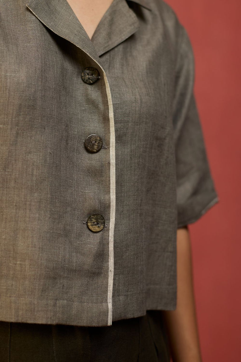 Kiera Cuban Collar Linen Co-ord Set - Grey by Manan for in Singapore