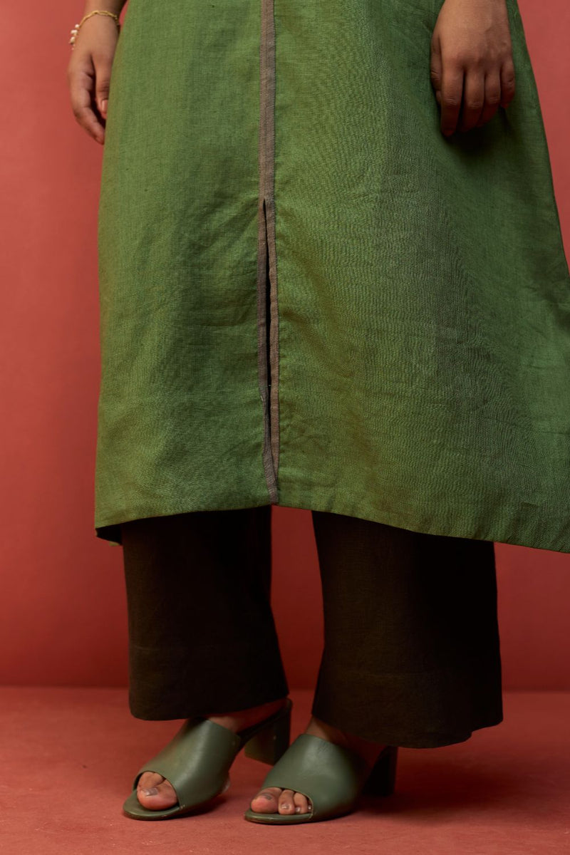 Rohe Sleeveless Linen Kurta Set - Fern Green by Manan for in Singapore
