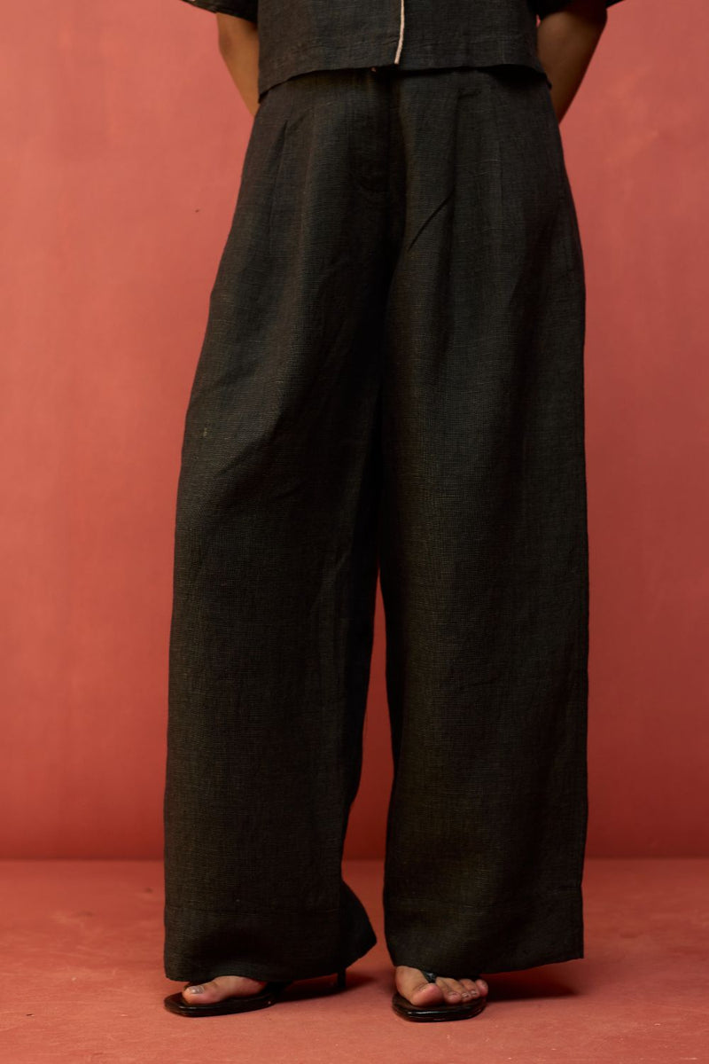 Kiera Cuban Collar Linen Shirt - Charcoal by Manan for in Singapore