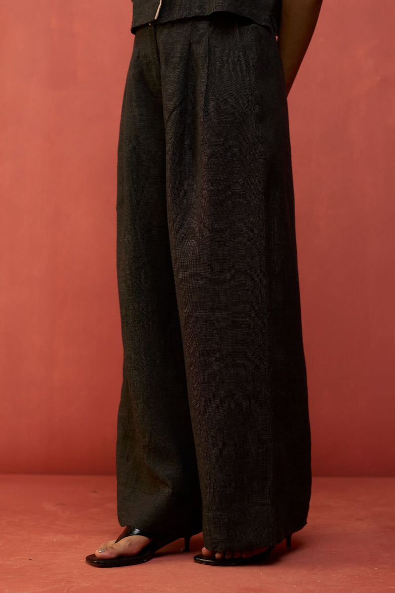 Kiera Cuban Collar Linen Shirt - Charcoal by Manan for in Singapore