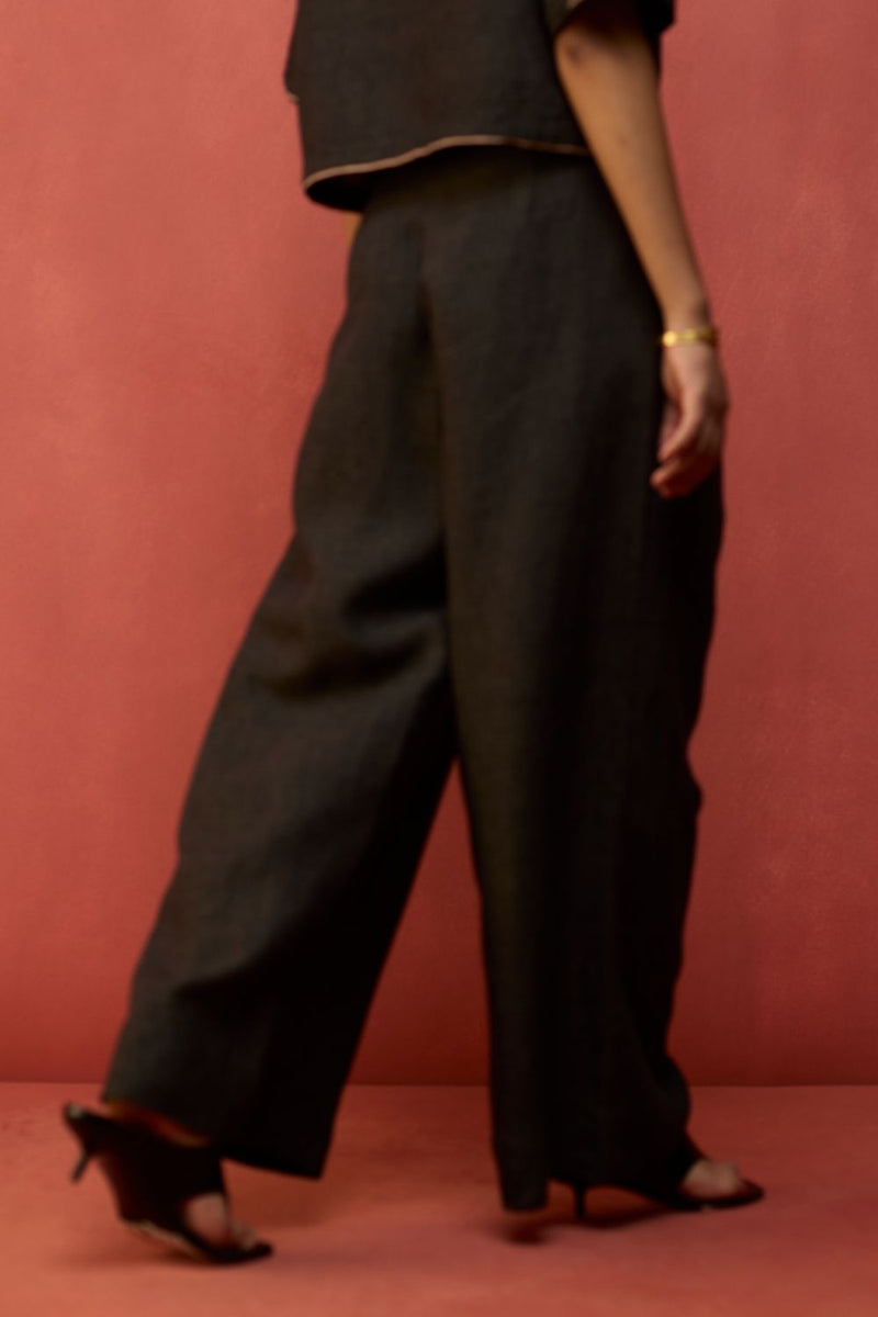 Kiera Cuban Collar Linen Shirt - Charcoal by Manan for in Singapore