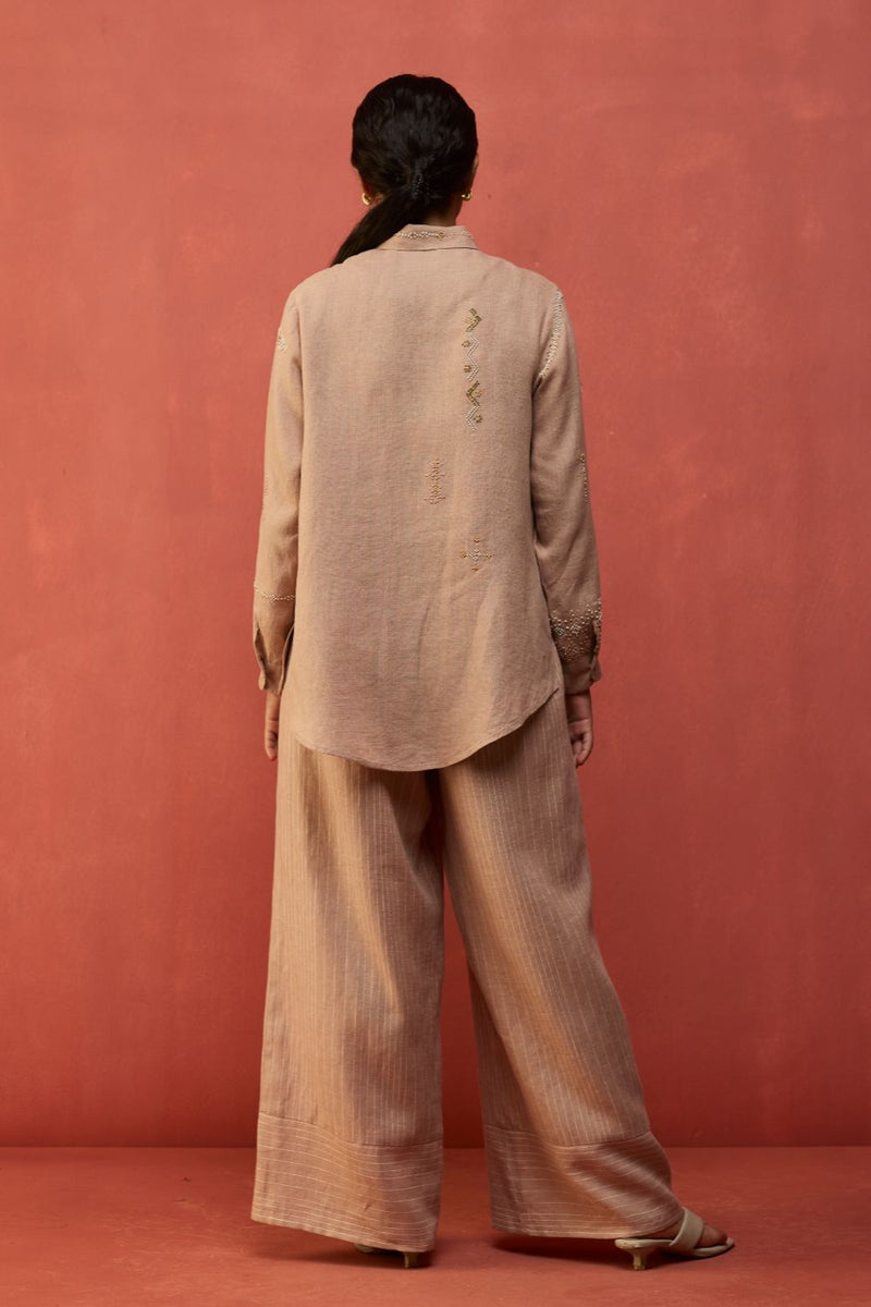 Kira Hand-Embroidered Linen Shirt - Dusty Rose by Manan for in Singapore