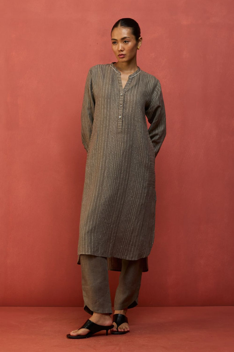 Bunka Stripe Linen Kurta Set - Grey by Manan for in Singapore