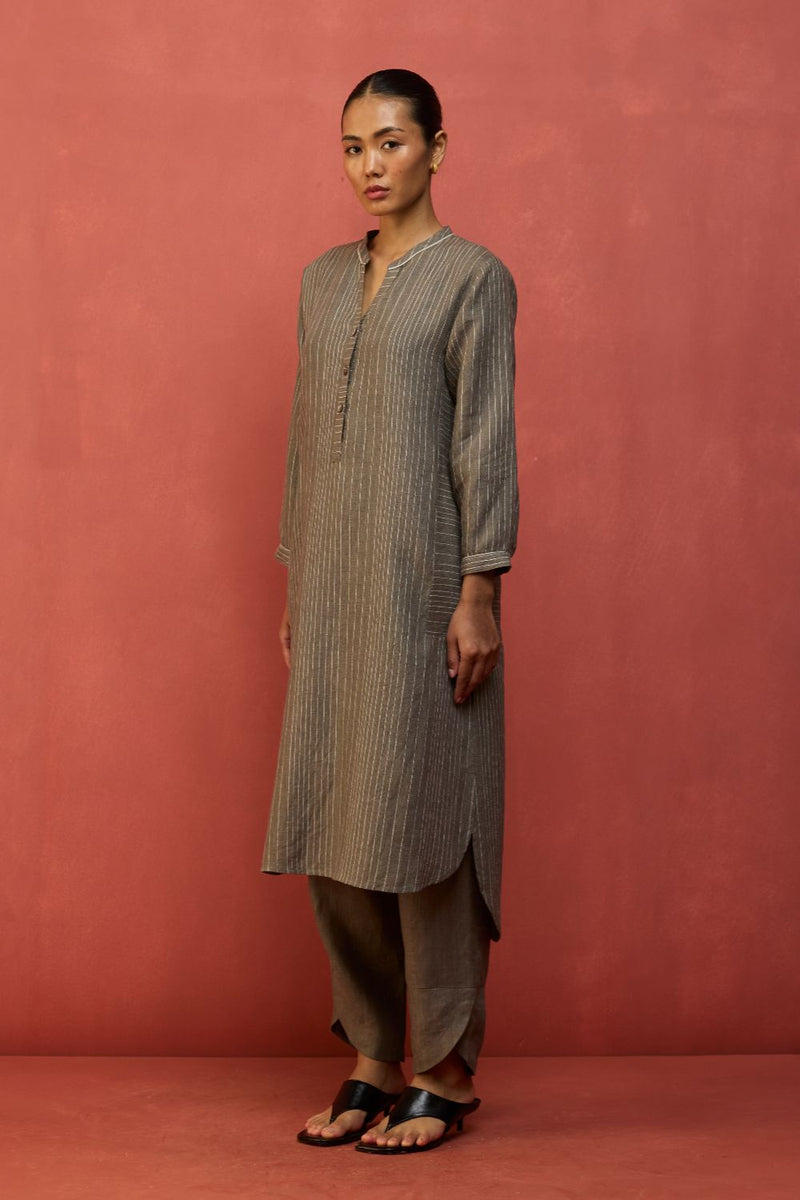 Bunka Stripe Linen Kurta - Grey by Manan for in Singapore