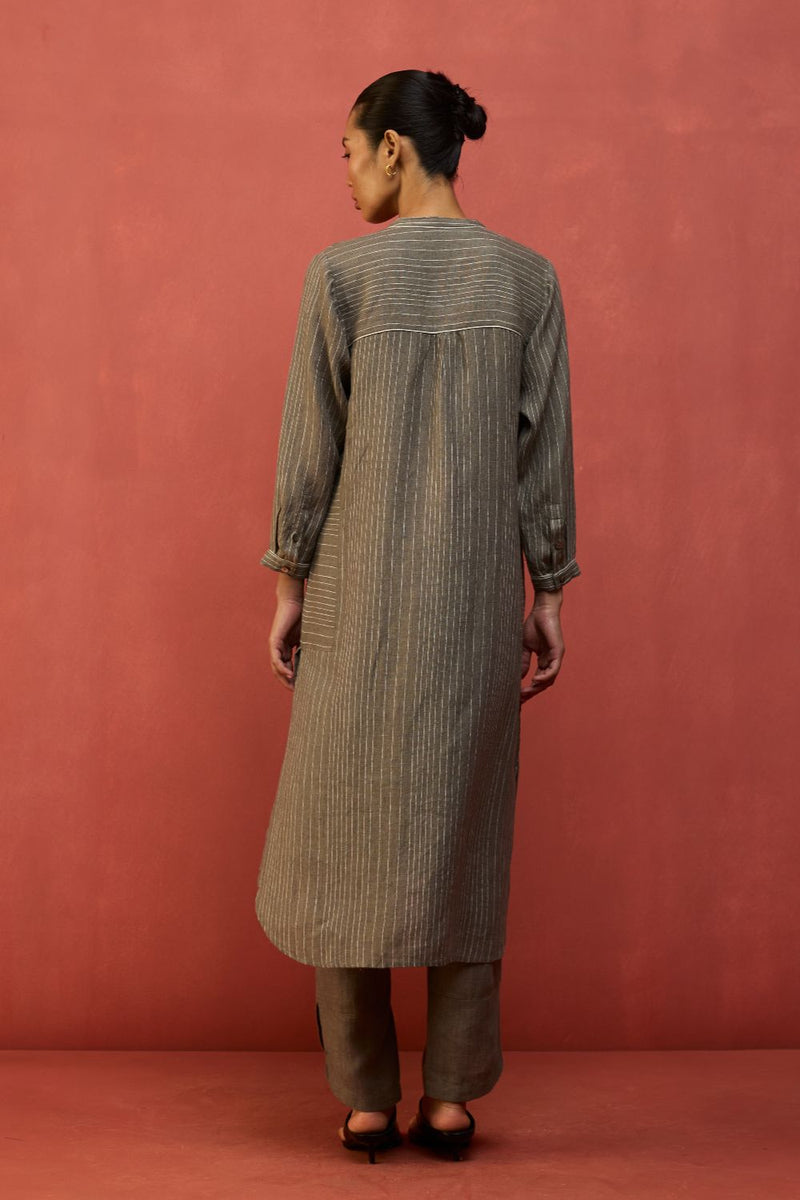 Bunka Stripe Linen Kurta - Grey by Manan for in Singapore