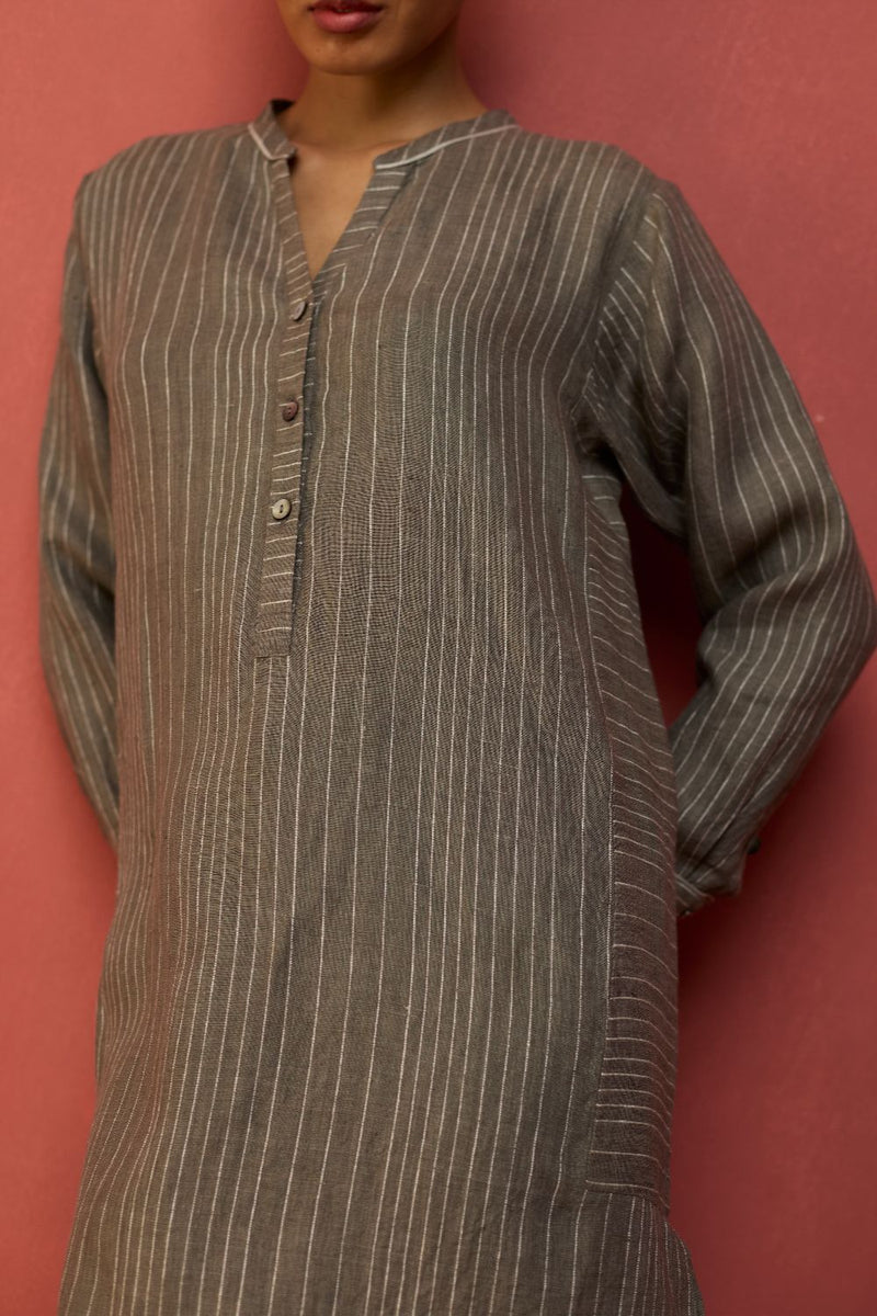 Bunka Stripe Linen Kurta Set - Grey by Manan for in Singapore