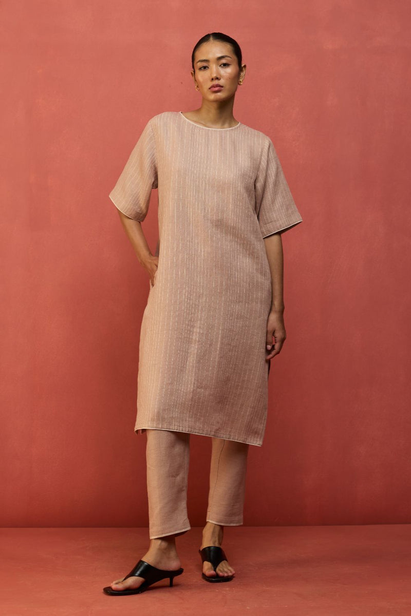 Semma Stripe Linen Kurta - Dusty Rose by Manan for in Singapore