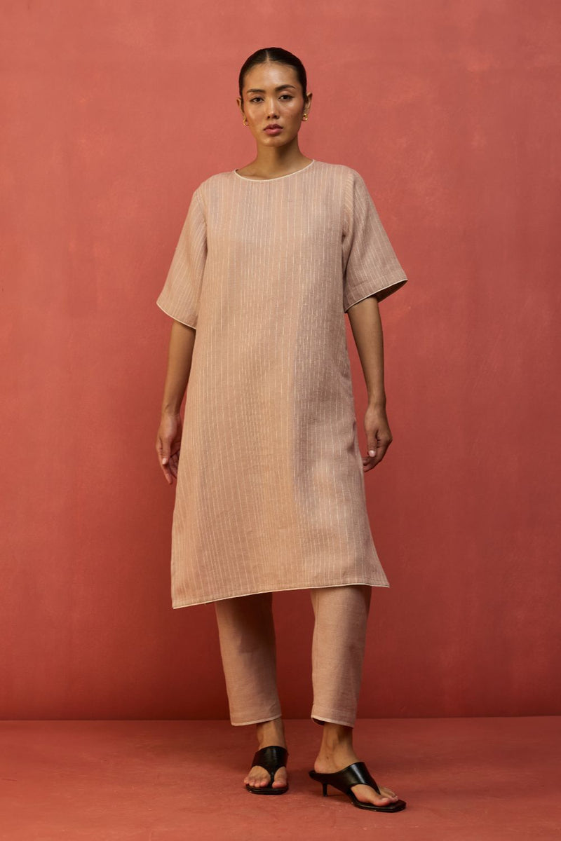 Semma Stripe Linen Kurta - Dusty Rose by Manan for in Singapore