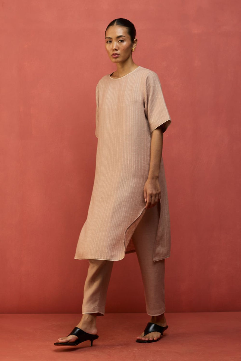 Semma Stripe Linen Kurta - Dusty Rose by Manan for in Singapore