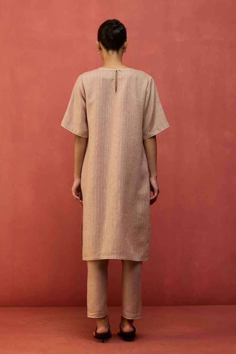 Semma Stripe Linen Kurta - Dusty Rose by Manan for in Singapore