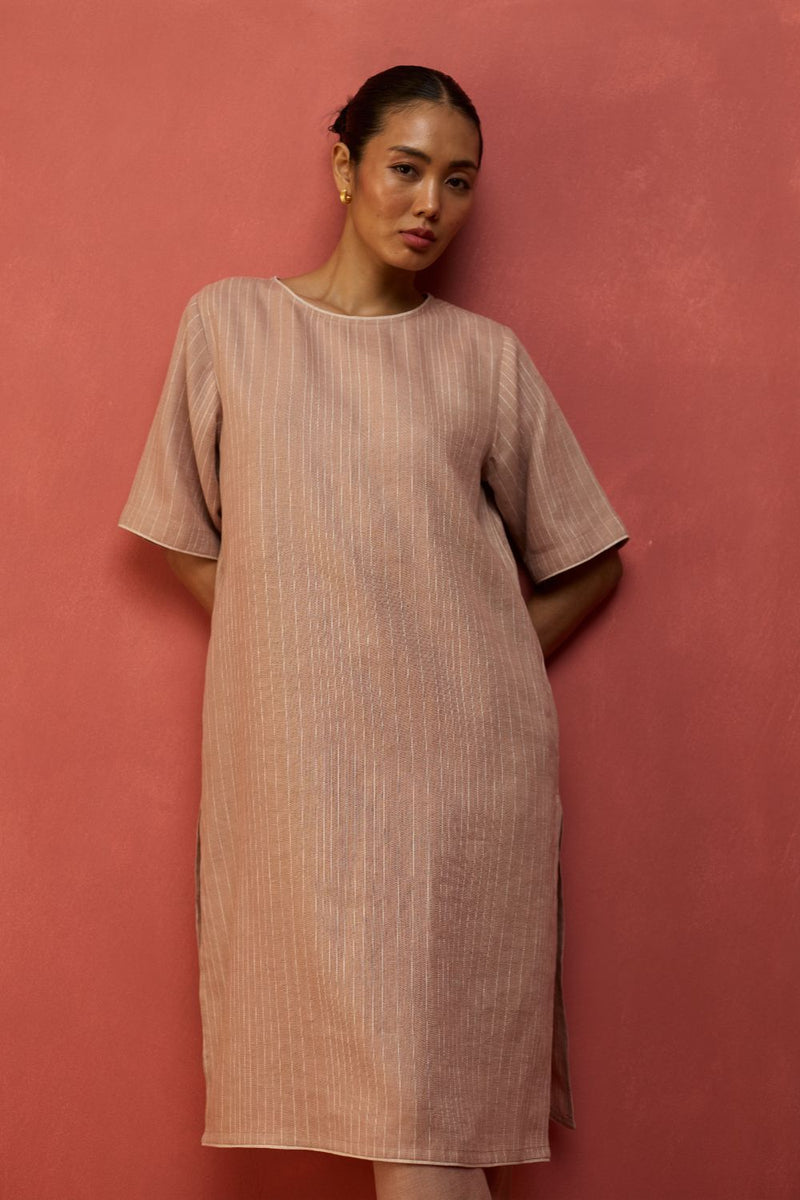 Semma Stripe Linen Kurta Set - Dusty Rose by Manan for in Singapore