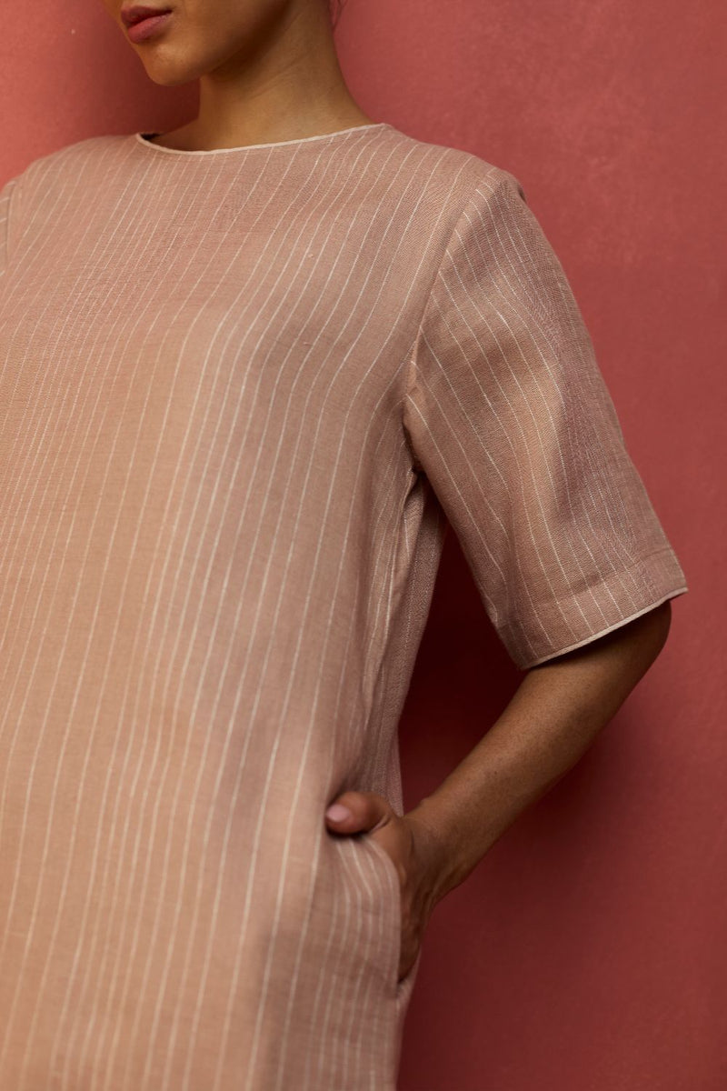 Semma Stripe Linen Kurta - Dusty Rose by Manan for in Singapore