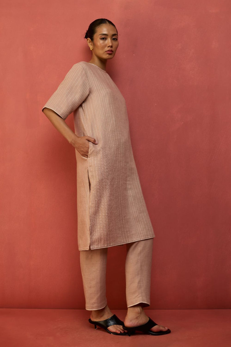 Semma Stripe Linen Kurta - Dusty Rose by Manan for in Singapore
