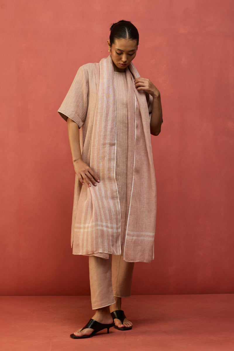 Semma Stripe Linen Kurta Set - Dusty Rose by Manan for in Singapore
