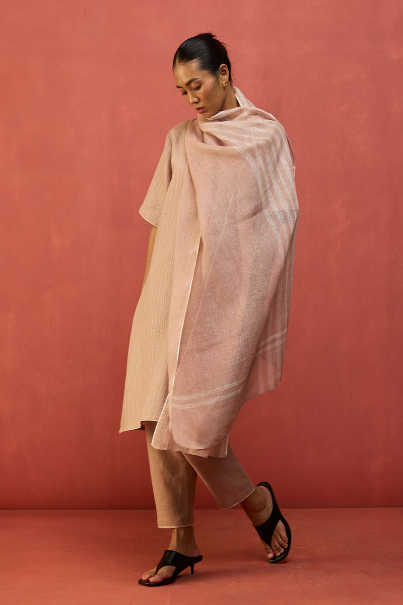 Semma Stripe Linen Kurta - Dusty Rose by Manan for in Singapore