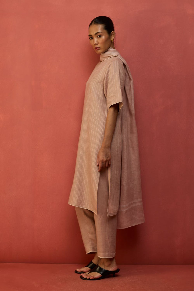 Semma Stripe Linen Kurta - Dusty Rose by Manan for in Singapore