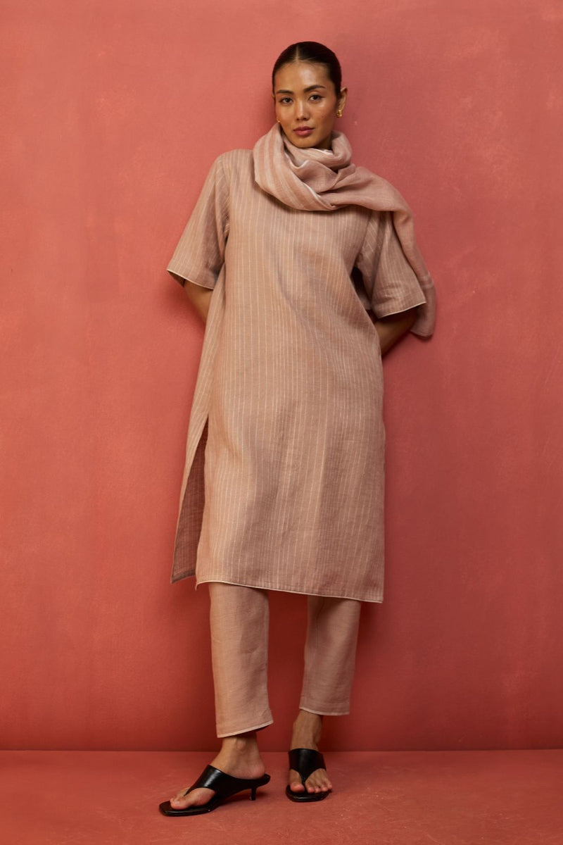 Semma Stripe Linen Kurta Set - Dusty Rose by Manan for in Singapore