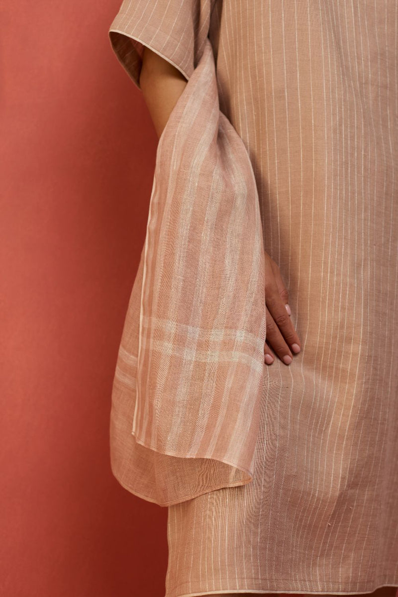 Semma Stripe Linen Kurta - Dusty Rose by Manan for in Singapore