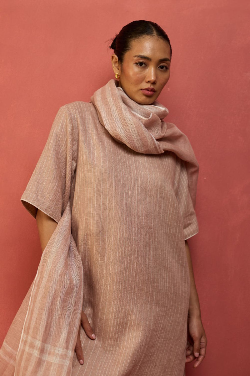 Semma Stripe Linen Kurta Set - Dusty Rose by Manan for in Singapore