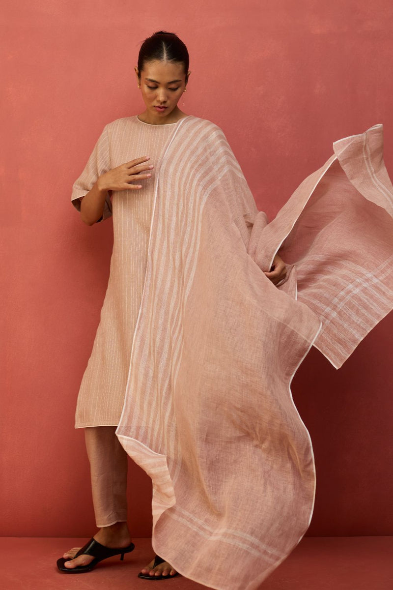 Semma Stripe Linen Kurta - Dusty Rose by Manan for in Singapore