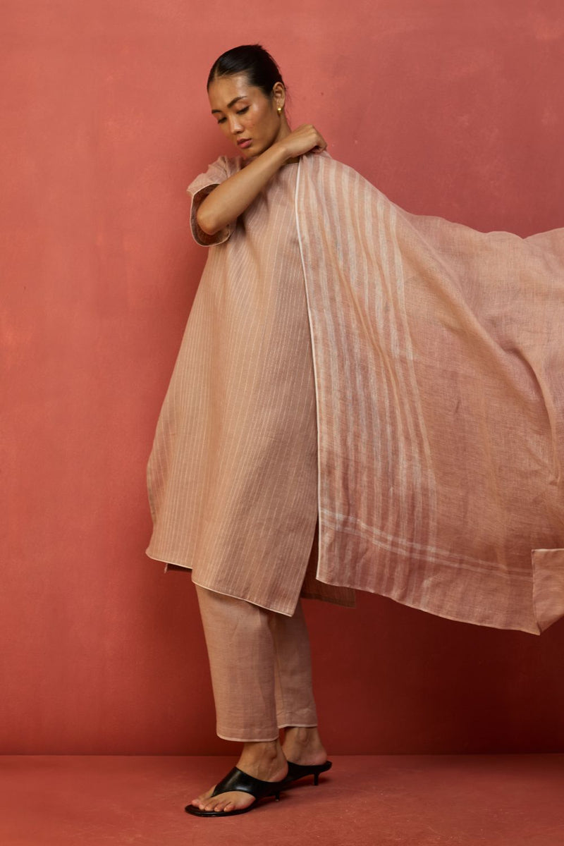 Semma Stripe Linen Kurta - Dusty Rose by Manan for in Singapore