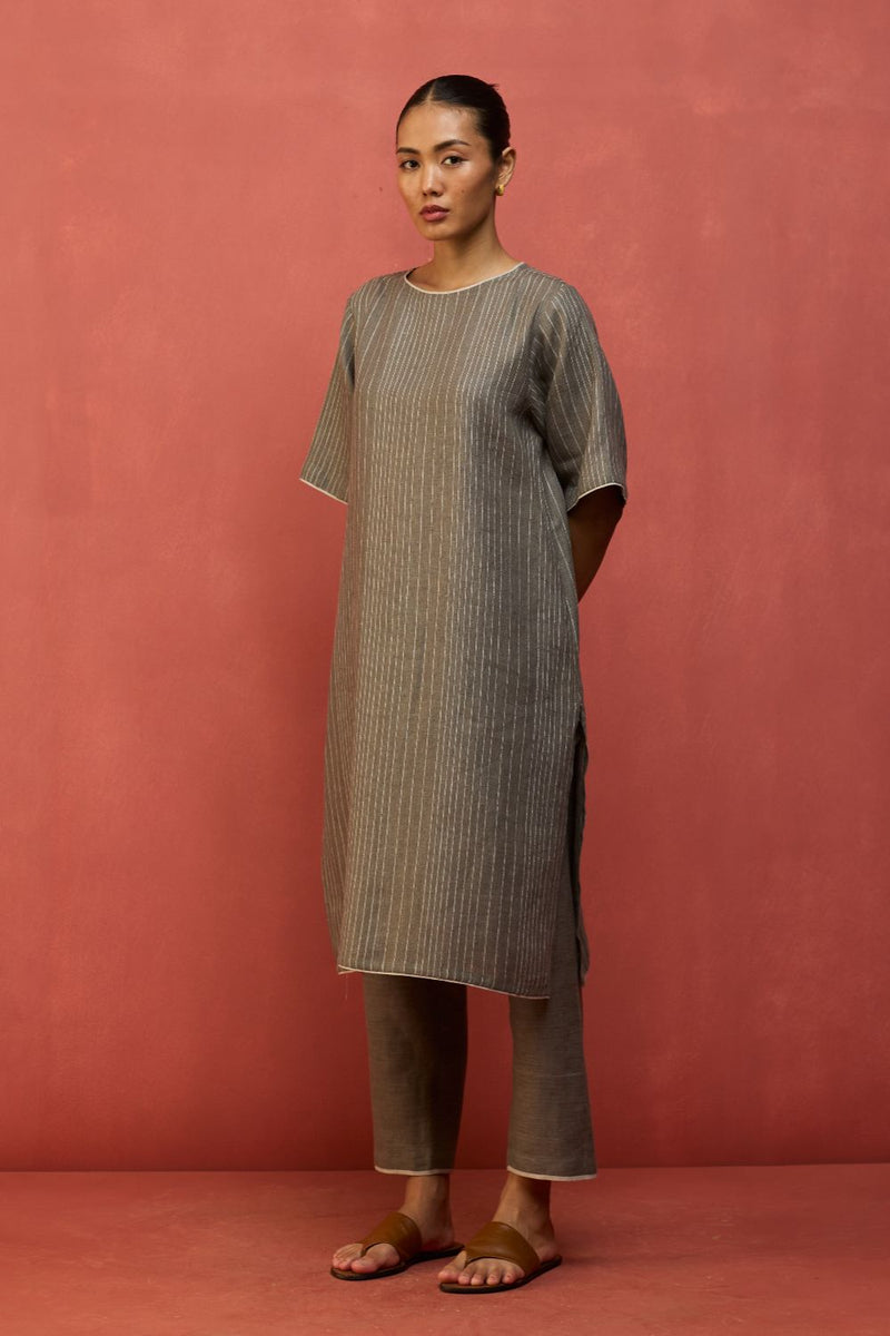 Semma Stripe Linen Kurta Set - Grey by Manan for in Singapore