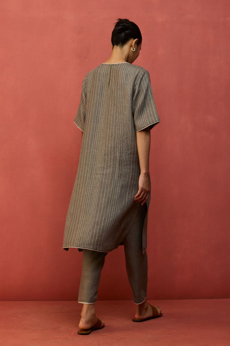 Semma Stripe Linen Kurta - Grey by Manan for in Singapore