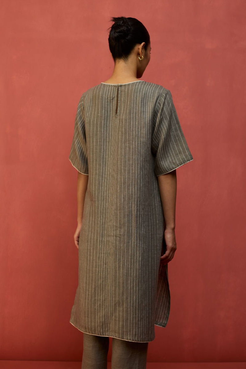 Semma Stripe Linen Kurta - Grey by Manan for in Singapore