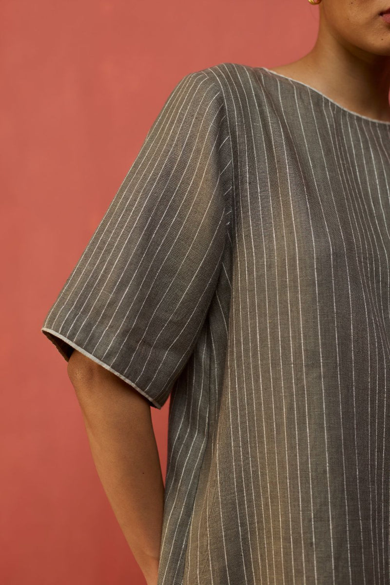 Semma Stripe Linen Kurta Set - Grey by Manan for in Singapore