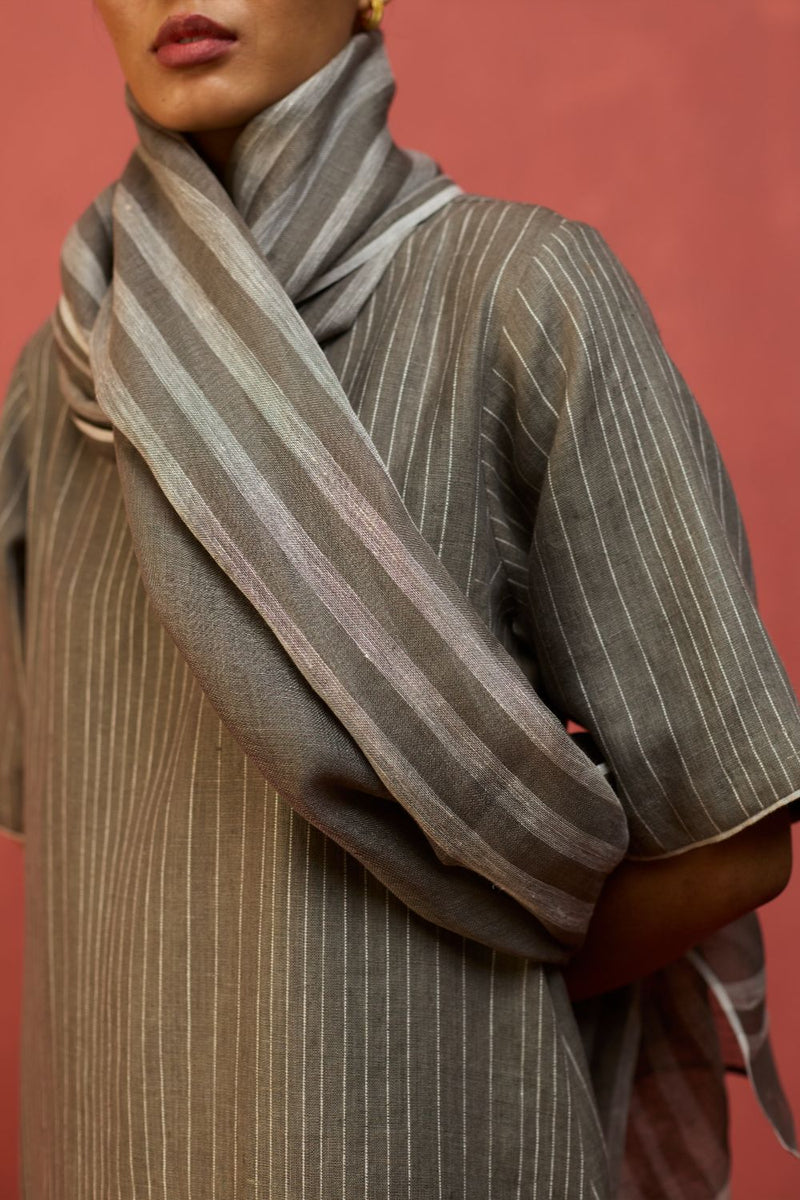Semma Stripe Linen Kurta - Grey by Manan for in Singapore