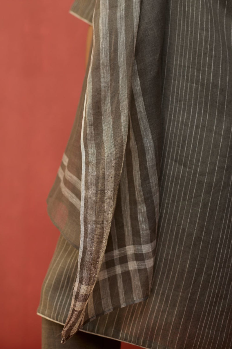 Semma Stripe Linen Kurta - Grey by Manan for in Singapore