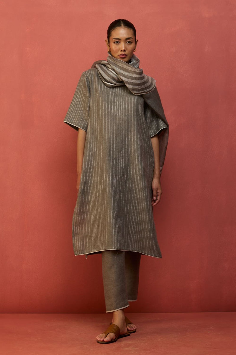 Semma Stripe Linen Kurta - Grey by Manan for in Singapore