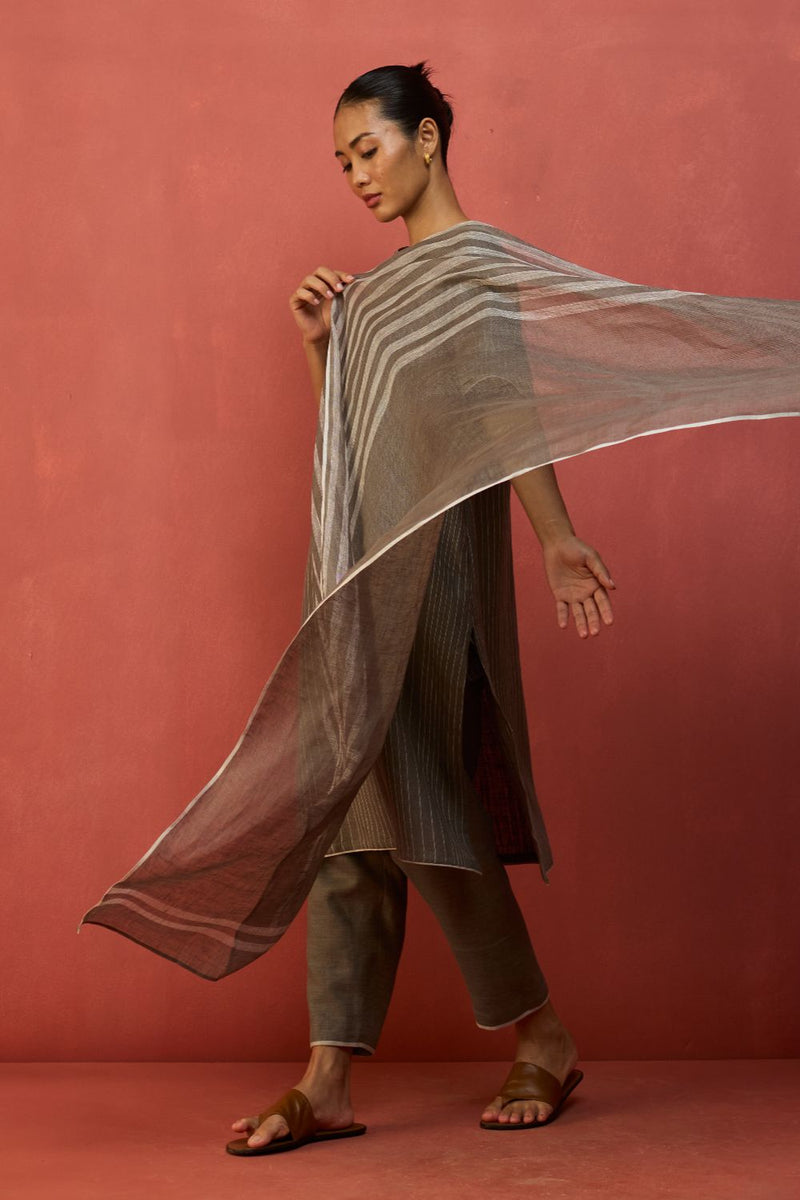 Semma Stripe Linen Kurta Set - Grey by Manan for in Singapore